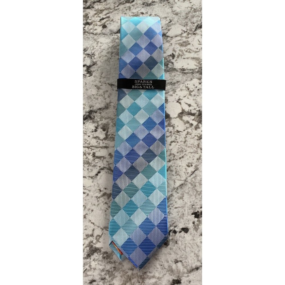 John Sparks Men's Blue Green Diamond Pattern Necktie Tie NWT 100% Polyester